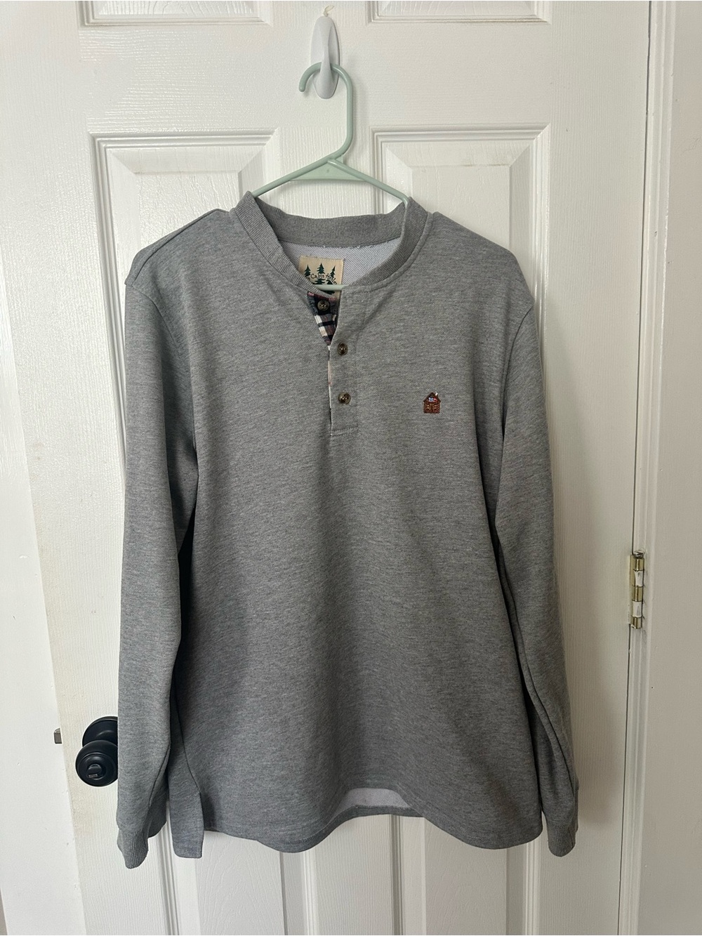 Kiel James Patrick Grey Henley Sweatshirt with Chest Patch